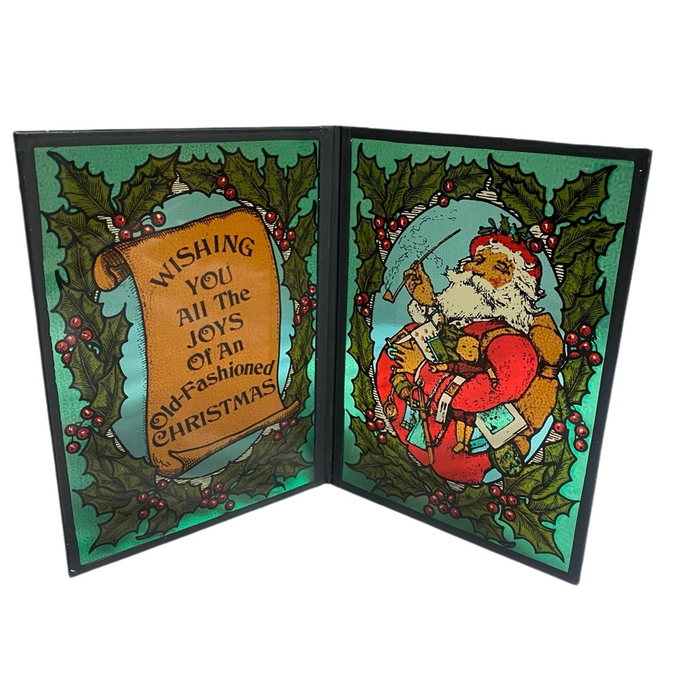 Seriglass Vintage Stain Glass Smoking Santa
